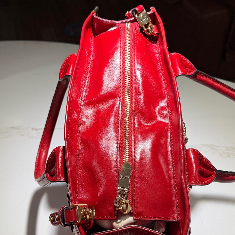 NEW MILLY Leather Crossbody/Shoulder Vintage Tote Bag, Red - Picture 8 of 16
